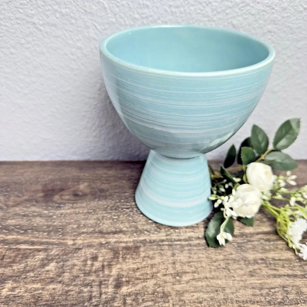 Vintage McCoy Aqua Pedestal Planter Turquoise Pottery‎ Compote MCM